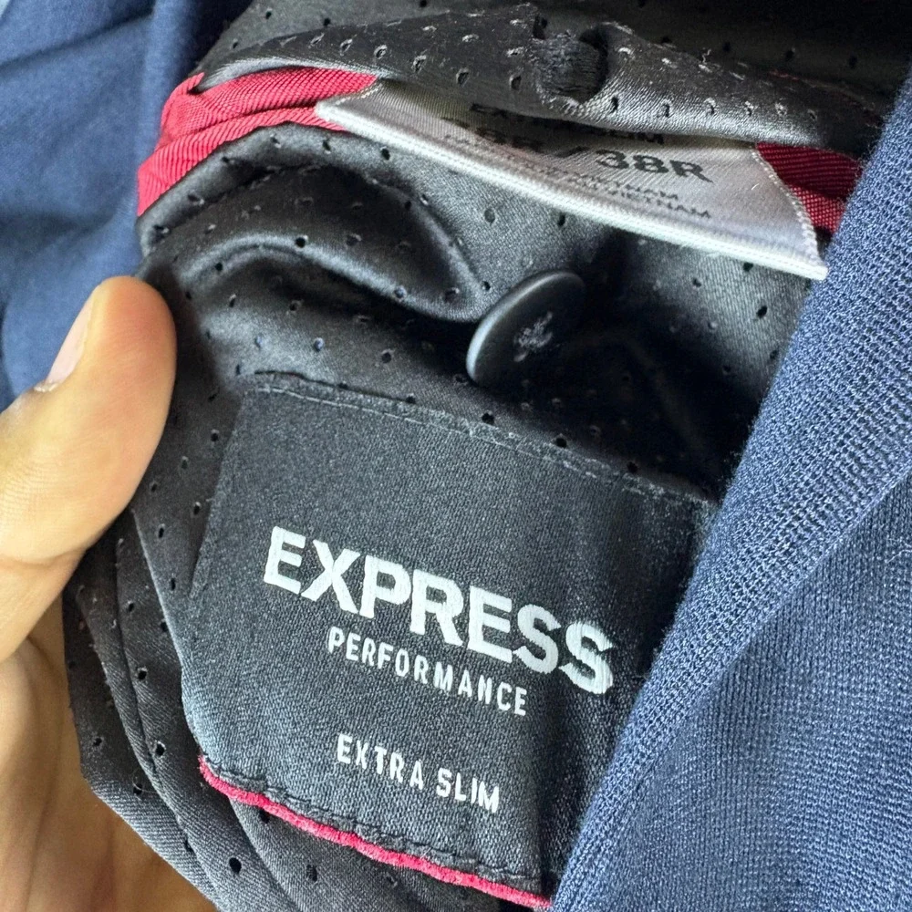Express Performance Extra Slim Navy Blue Suit Set 38R/32x32 Two Button Stretch